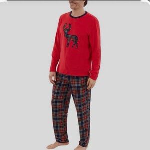 Eddie Bauer men’s cabincore rustic warm cozy reindeer plaid waffle knit pj set M